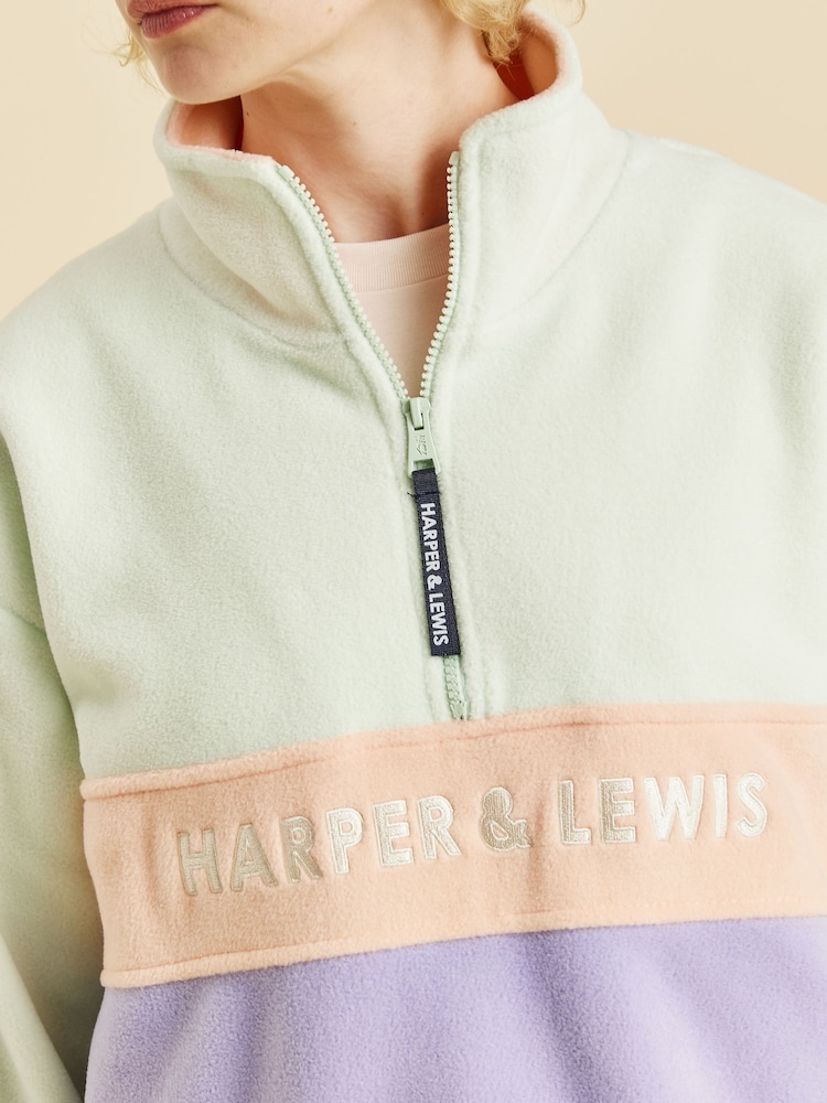 Harper & Lewis Green & Purple Mellow Quarter Zip Fleece - Image 2 of 3 Harper & Lewis Green & Purple Mellow Quarter Zip Fleece - Image 2 of 3