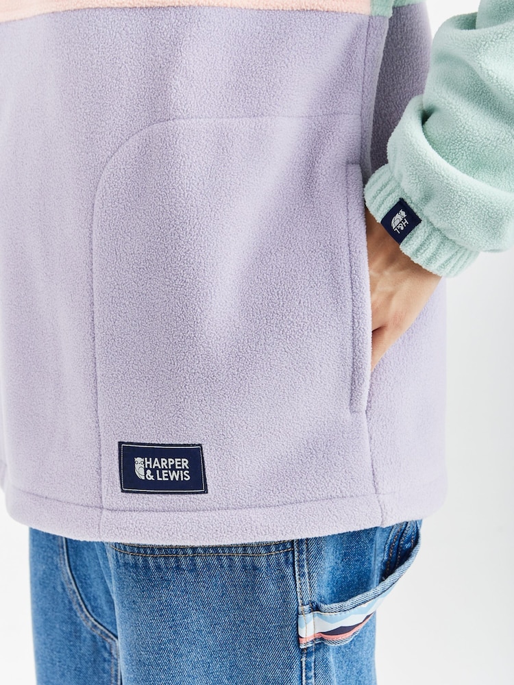 Harper & Lewis Green & Purple Mellow Quarter Zip Fleece - Image 6 of 7