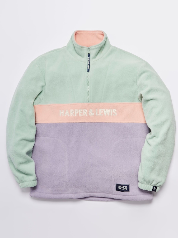 Harper & Lewis Green & Purple Mellow Quarter Zip Fleece - Image 7 of 7