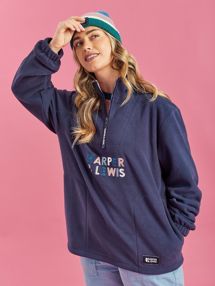 Harper & Lewis Blue Kelsey 1/4 Zip Fleece - Image 1 of 8