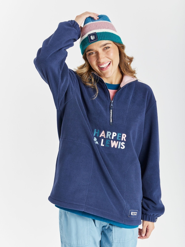 Harper & Lewis Blue Kelsey 1/4 Zip Fleece - Image 1 of 6