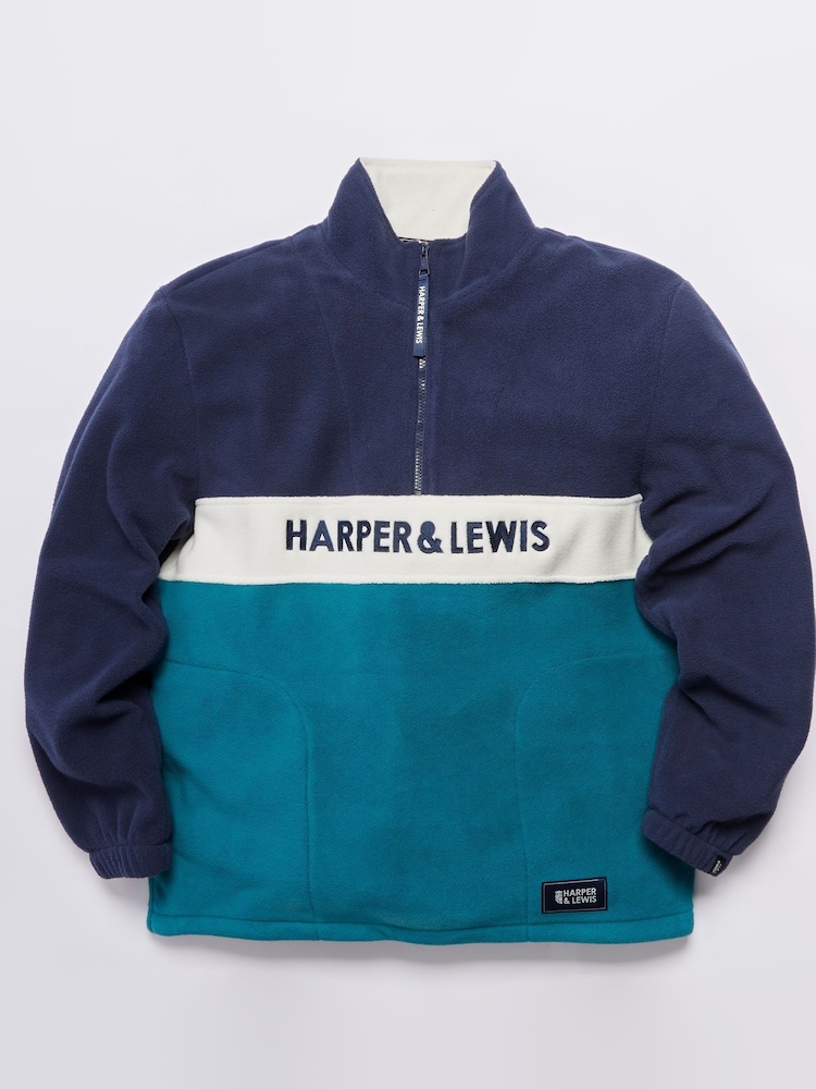 Harper & Lewis Navy & Teal Green Navy & Teal Green Samara Quarter Zip Fleece - Image 7 of 7