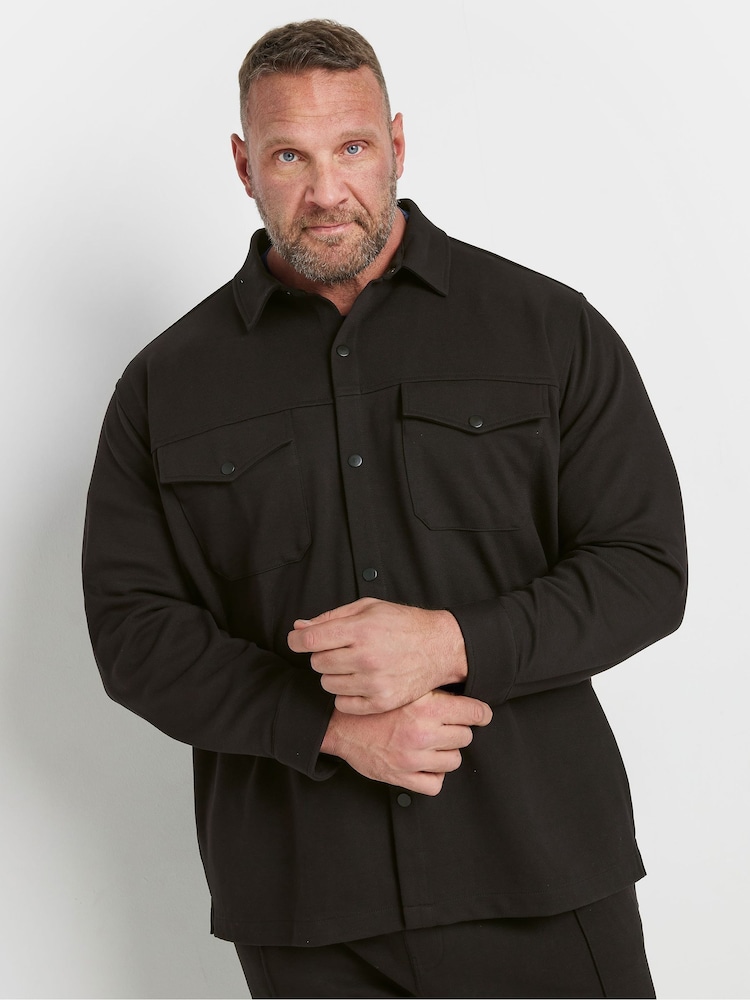 BadRhino Big & Tall Black Textured Jersey Shacket - Image 1 of 4