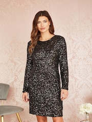 Yumi Black Sequin Long Sleeve Bodycon Midi Dress - Image 1 of 5