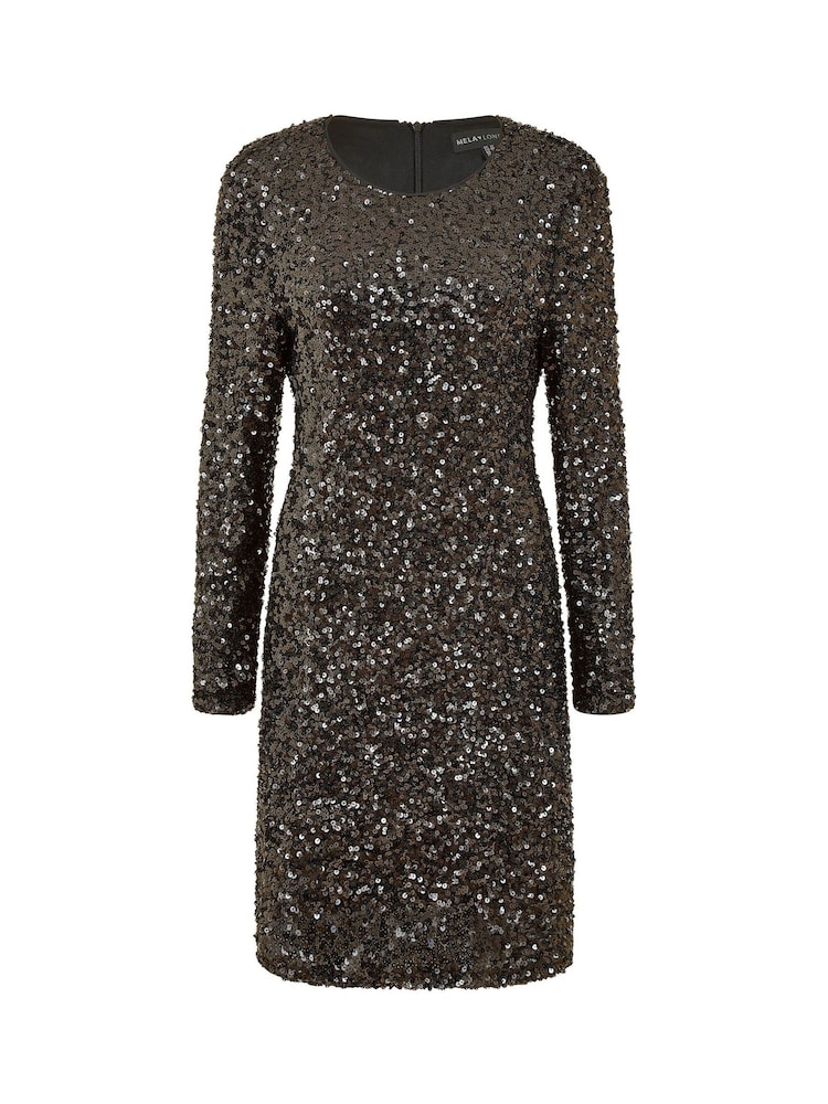 Yumi Black Sequin Long Sleeve Bodycon Midi Dress - Image 5 of 5