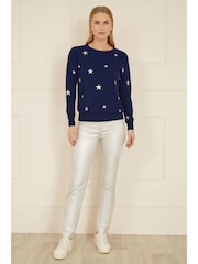 Yumi Blue Relaxed Fit Foil Star Print Jumper - Image 2 of 5