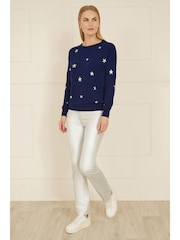 Yumi Blue Relaxed Fit Foil Star Print Jumper - Image 3 of 5