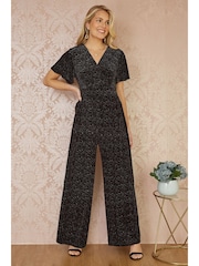 Yumi Black Sparkle Velvet Jumpsuit - Image 1 of 5