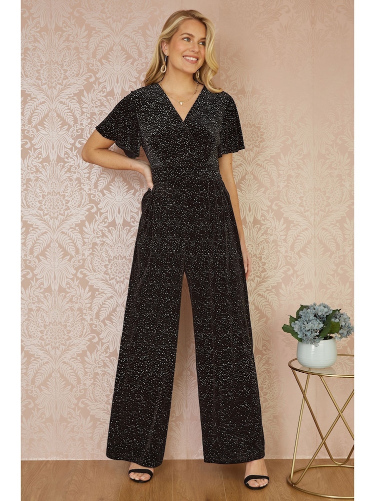 Yumi Black Sparkle Velvet Jumpsuit - Image 1 of 5