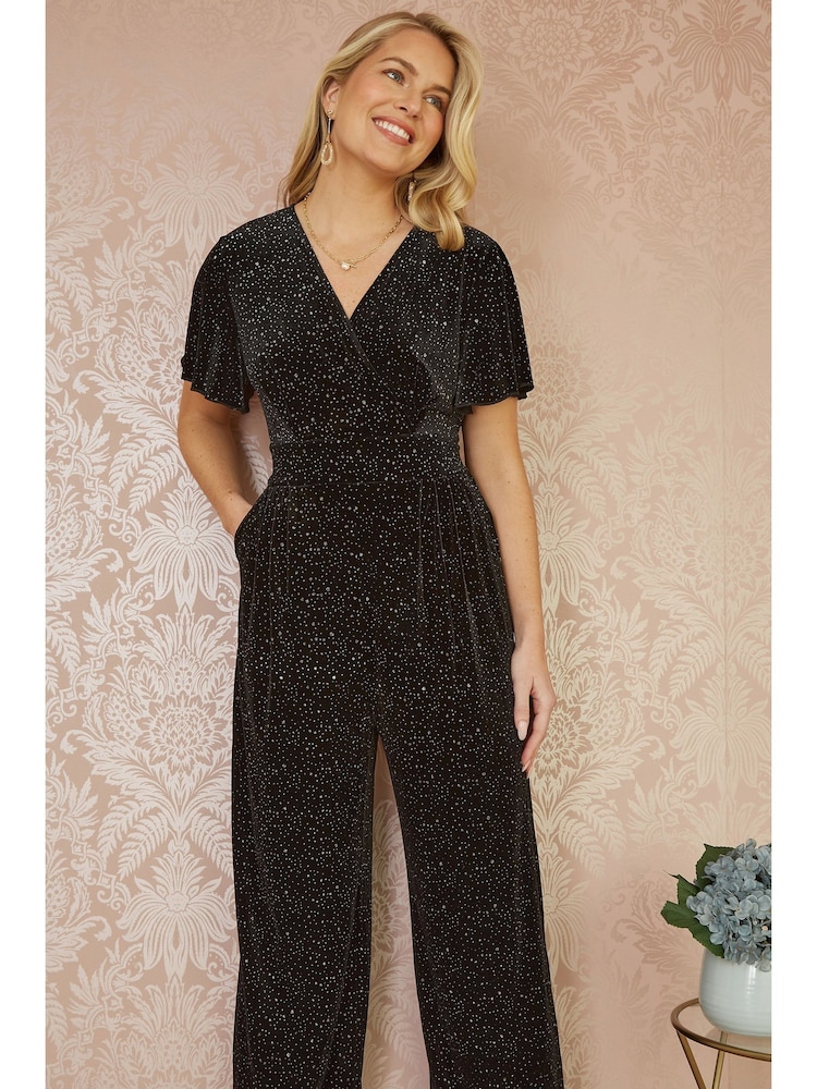 Yumi Black Sparkle Velvet Jumpsuit - Image 2 of 5