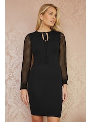 Yumi Black Rib Knit Fitted Dress With Sheer Sleeve Design - Image 2 of 5