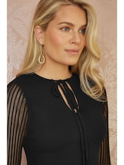 Yumi Black Rib Knit Fitted Dress With Sheer Sleeve Design - Image 3 of 5