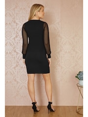 Yumi Black Rib Knit Fitted Dress With Sheer Sleeve Design - Image 4 of 5