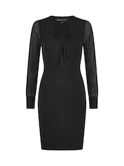 Yumi Black Rib Knit Fitted Dress With Sheer Sleeve Design - Image 5 of 5