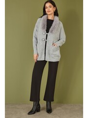 Yumi Cardigan With Detachable Faux Fur Collar Trim - Image 2 of 5