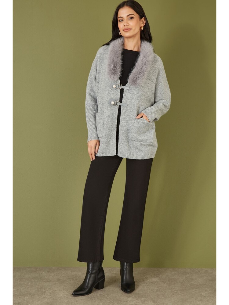 Yumi Cardigan With Detachable Faux Fur Collar Trim - Image 2 of 5