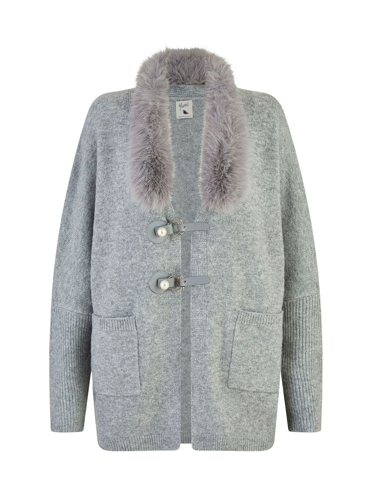 Yumi Cardigan With Detachable Faux Fur Collar Trim - Image 5 of 5