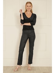 Yumi Black Velvet Leopard Print V-Neck Top - Image 2 of 4