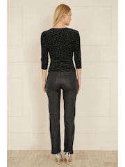 Yumi Black Velvet Leopard Print V-Neck Top - Image 3 of 4