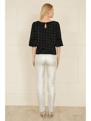 Yumi Black Relaxed Fit Stud Velvet Top With Fluted Sleeves - Image 4 of 5