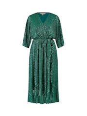 Yumi Green Sequin Kimono Midi Wrap Dress - Image 5 of 5