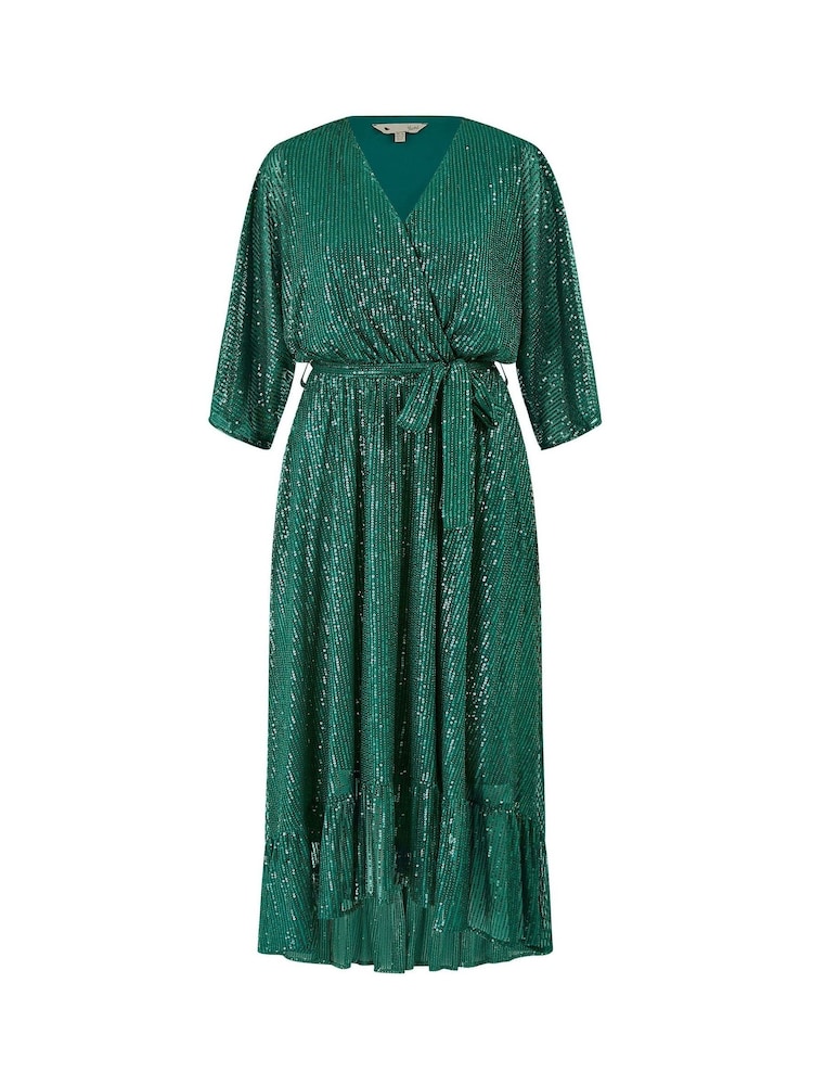 Yumi Green Sequin Kimono Midi Wrap Dress - Image 5 of 5