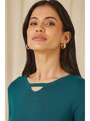 Yumi Blue Knitted Pleated Skater Dress With Notch Neckline - Image 3 of 5