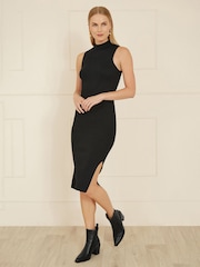 Yumi Black Metallic Fitted High Neck Midi Dress - Image 3 of 5