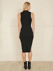 Yumi Black Metallic Fitted High Neck Midi Dress - Image 4 of 5