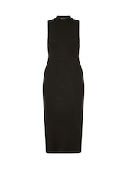 Yumi Black Metallic Fitted High Neck Midi Dress - Image 5 of 5