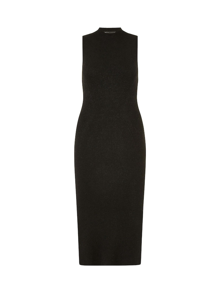 Yumi Black Metallic Fitted High Neck Midi Dress - Image 5 of 5