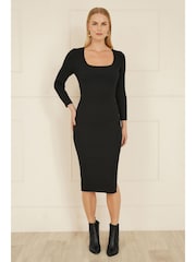 Yumi Black Fitted Knit Midi Dress With Side Split - Image 3 of 4