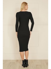 Yumi Black Fitted Knit Midi Dress With Side Split - Image 4 of 4