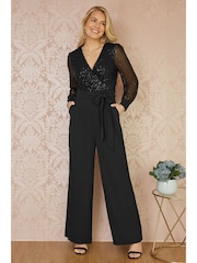 Yumi Black Sequin Jumpsuit With Long Sleeves - Image 1 of 5