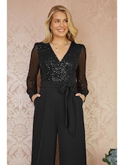 Yumi Black Sequin Jumpsuit With Long Sleeves - Image 2 of 5