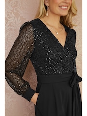 Yumi Black Sequin Jumpsuit With Long Sleeves - Image 3 of 5