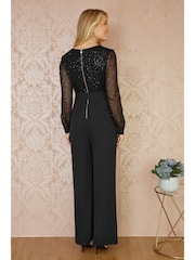Yumi Black Sequin Jumpsuit With Long Sleeves - Image 4 of 5