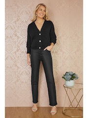 črna - Yumi Daisy Button Knitted Relaxed Fit pletena jopa - Slika 2 iz 5