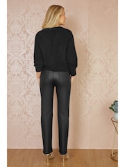 črna - Yumi Daisy Button Knitted Relaxed Fit pletena jopa - Slika 4 iz 5