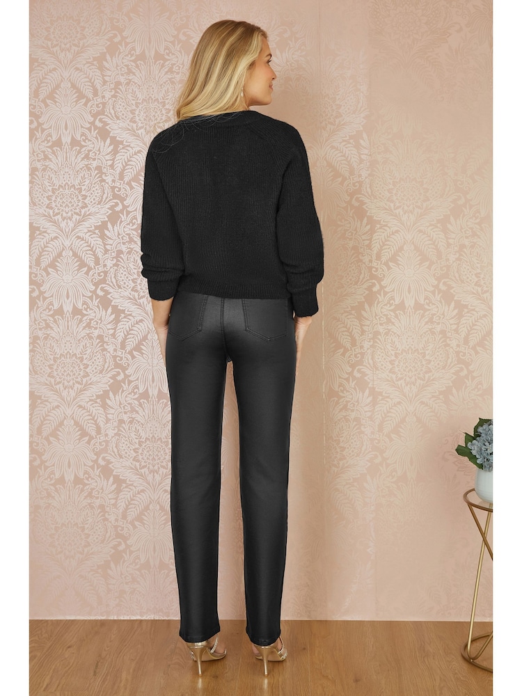 Yumi Black Daisy Button Knitted Relaxed Fit Cardigan - Image 4 of 5