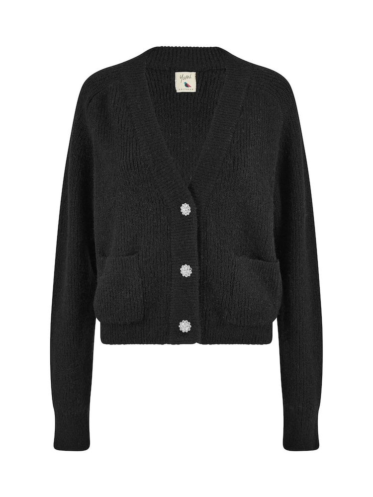 črna - Yumi Daisy Button Knitted Relaxed Fit pletena jopa - Slika 5 iz 5 črna - Yumi Daisy Button Knitted Relaxed Fit pletena jopa - Slika 5 iz 5