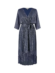 Yumi Blue Sequin Kimono Midi Wrap Dress - Image 5 of 5