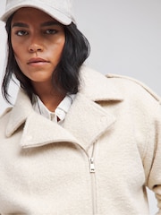 Simply Be Cream Ecru Boiled Faux Wool Biker Jacket - Image 3 of 4