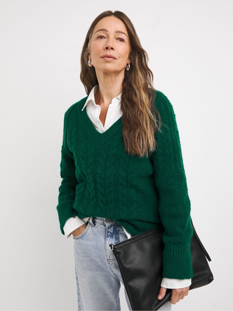 JD Williams Green Cable V-Neck Tunic - Image 1 of 4