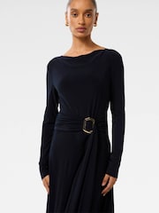 Forever New Blue Petite Roxanna Hanky Hem Belted Dress - Image 3 of 4