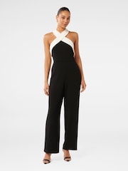 Forever New Black Andie Contrast Halter Neck Jumpsuit - Image 1 of 4