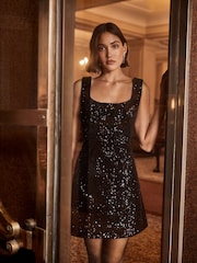 Forever New Black Katie Sequin Mini Dress - Image 2 of 9