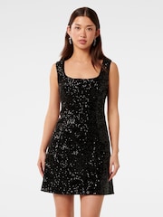 Forever New Black Katie Sequin Mini Dress - Image 5 of 9
