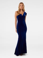 Forever New Blue Elena Velvet One Shoulder Gown - Image 1 of 4