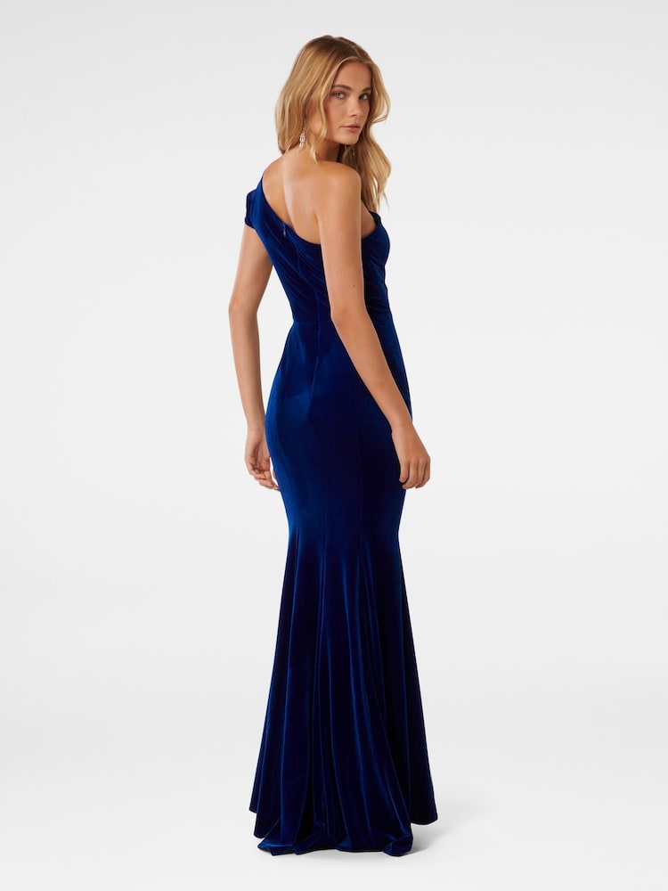 Forever New Blue Elena Velvet One Shoulder Gown - Image 2 of 4